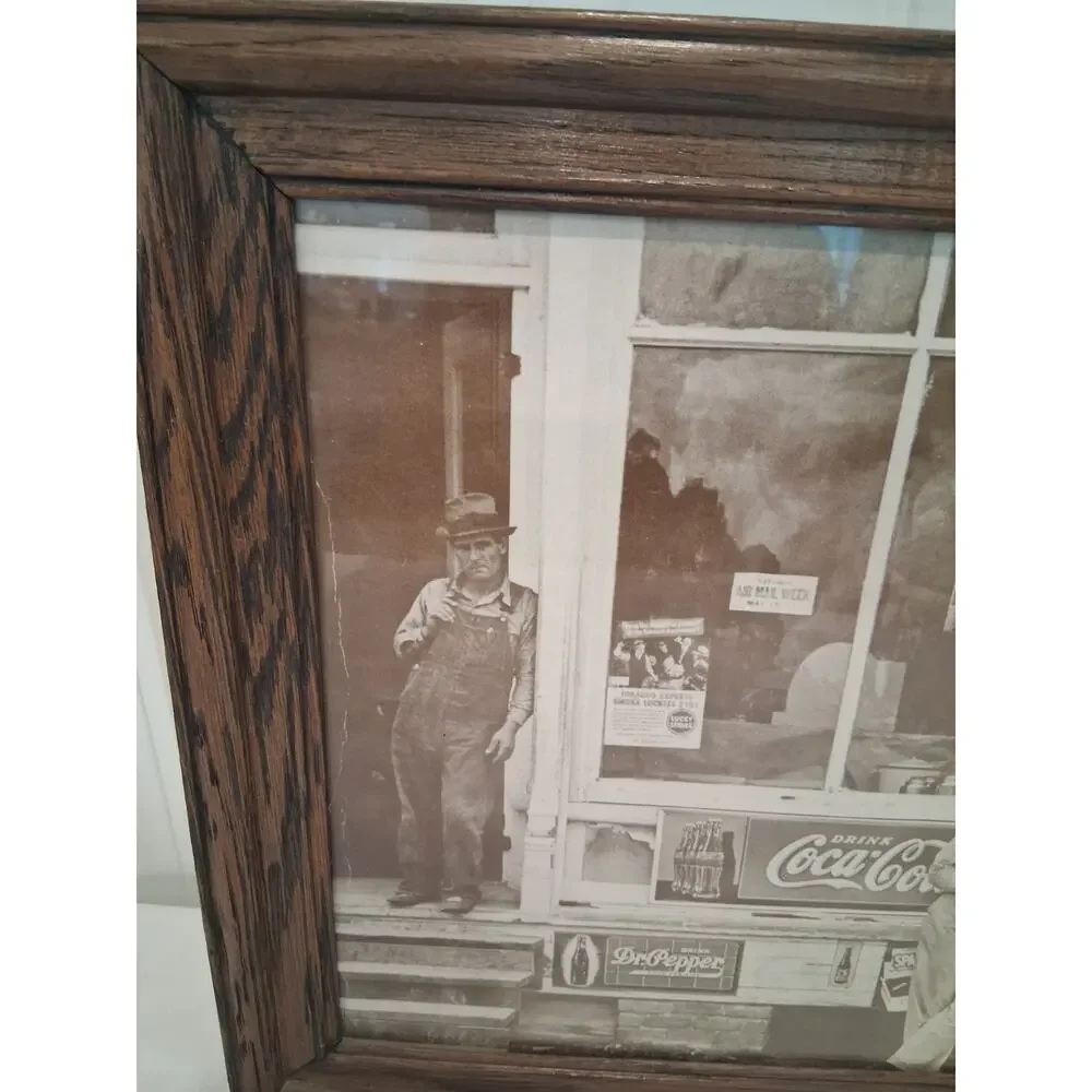 Modern Wood Framed Vintage Style B&W Photo Country Store Coca Cola Dr Pepper...